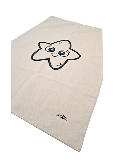 Yıldız Desenli Çok Amaçlı Kanvas Kirli Çamaşır Torbası 50x70 Cm Açık Bej Açık Bej