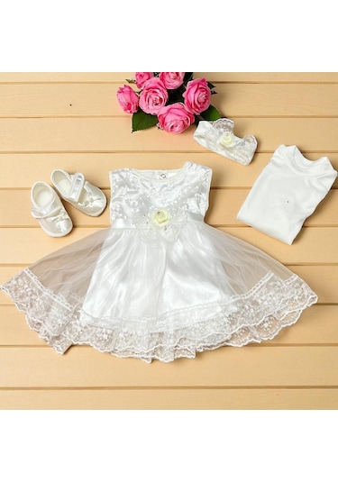 Çiçek Detaylı Kız Mevlüt Set Ekru