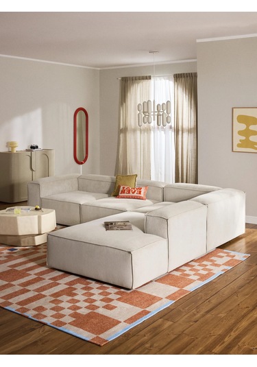 Most Mollis Pro 4 Modül Sağ Köşe Fitilli Kırık Beyaz Kadife Kumaş