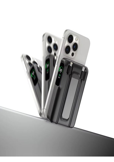 10000mah 22.5w Type-c Lightning Kablolu/kablosuz Standlı Telefon/saat Şarj Lcd Magsafe Powerbank Black