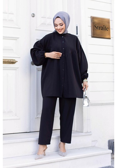 Balon Kol Tesettür Siyah Takım Siyah