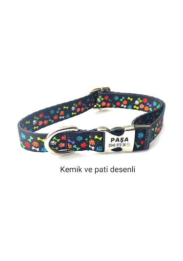 Köpek Tasması- Köpek Künyesi- İsimli Köpek Tasması Kemik ve Pati Desenli Çok Renkli