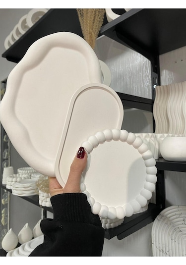 Üçlü Takı Tabağı Dekoratif Alçı Süs Eşyası 15 X 15 Tbk-1013