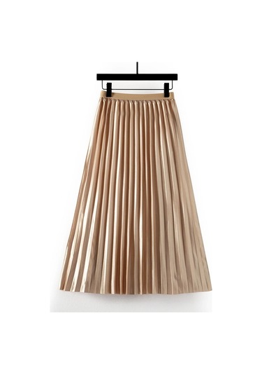 M-4xl Yaz Düz Renk Uzunluk Kadın Midi Pileli Etekler Elastik Yüksek Bel Saten Düz Etek Kore A Kesim Etek Qt2397 Siyah