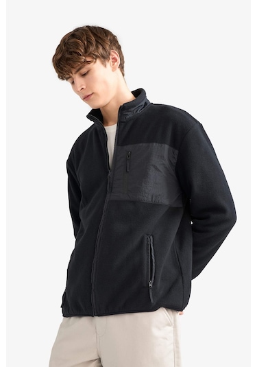 Defacto Regular Fit Dik Yaka Fermuarlı Polar Hırka A6892ax25wnbk81 Siyah