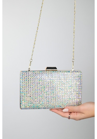 Luvishoes Gomeda Altın Kare Taşlı Kadın Abiye Çanta Altın