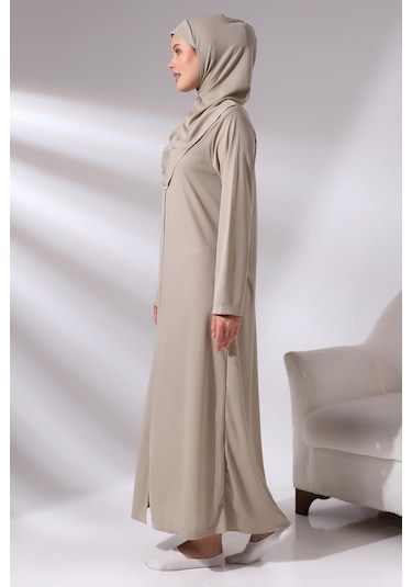 Vizon Kadın Pratik Başörtülü Fermuarlı Tek Parça Namaz Elbisesi Seccade Seti