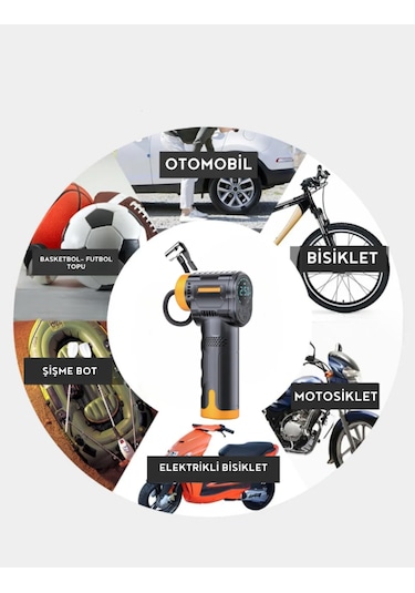 Auhma 6600 Şarjlı Araç Otomobil /bisiklet/ Motosiklet Lastik Pompası Hava Kompresörü 150 Psi 1 Adet