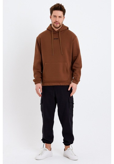 JAHR MARC Kahverengi Nakışlı Oversize Erkek Sweatshirt Kahverengi