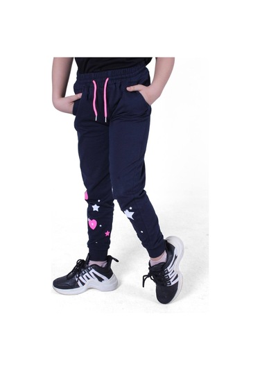 Fyk Kids Baskılı, Kalp Desen Detaylı Kız Çocuk Eşofman Altı Lacivert