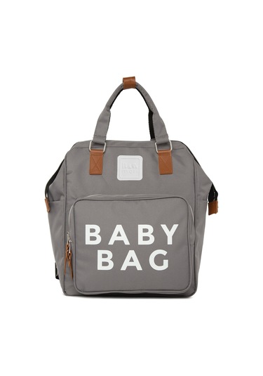 Bagmori Baby Bag Baskılı Cepli Anne Bebek Bakım Sırt Çantası Gri