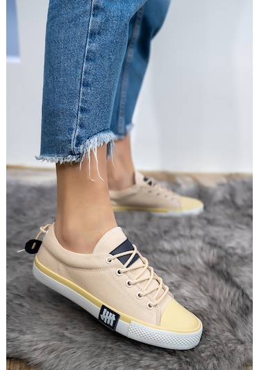 Kadın Erkek Keten Bej Sneaker Bej