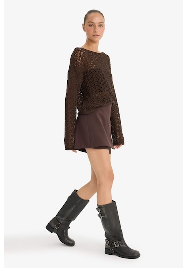 Defacto Yüksek Bel Şort Etek F8310ax25aubn340 Kahve