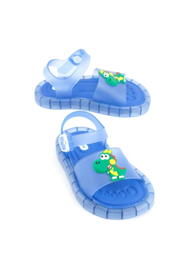 Gezer Yazlık Erkek Çocuk Suni Deri Işıklı Rahat Taban Ayarlanabilir Dino Sandalet Mavi