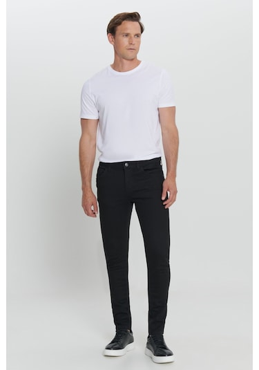 AC&Co / Altınyıldız Classics Ekstra Slim Fit Riss Pamuklu Esnek Erkek Kot Pantolon Siyah