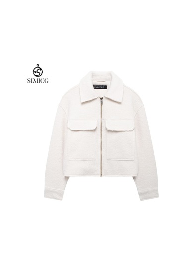 Kadınlar İçin Günlük Kısa Ceket Düz Renk Palto Beyaz