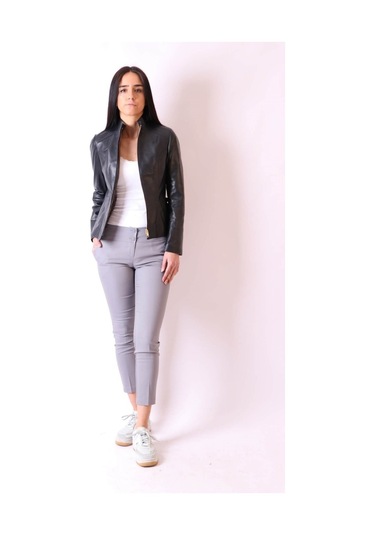 Hakiki Deri Hakim Yaka Slim Lacivert Ceket