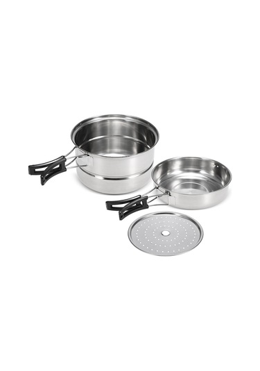 Teltree 3 Parça Çelik Kamp Tencere Seti: Kazan, Tava Ve Buğulama Rafı İle Çeşitli Pişirme Yöntemleri - Kamp, Bisiklet Turu Ve Mutfak İçin Uygun Gümüş