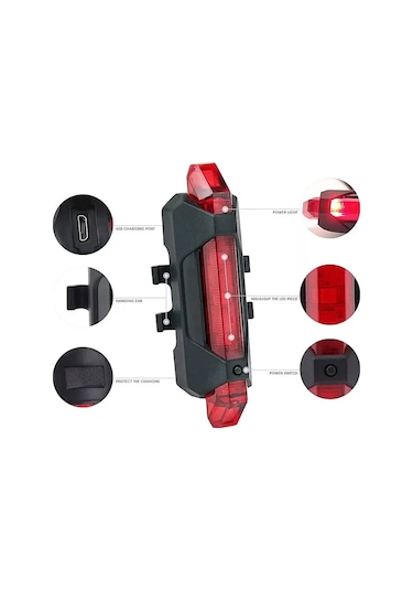 Usb Şarjlı Bisiklet Ön - Arka Far Stop Lambası Seti Çok Renkli