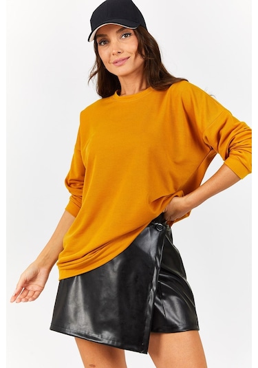 Armonika Kadın Hardal Yuvarlak Yaka Oversize Sweatshirt Arm-22k024027