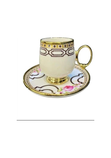 Roykıng Pembe Çiçekli 6 Kişilik Kahve Fincan Takımı Pembe