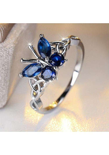 Mavi Narin Kelebek Mor Kübik Zirkonya Yüzük Kadın Trendy Gümüş Celtic Düğüm Yüzükler Nişan Gelin Düğün Takı Kadın Hediyeler 10 Mavi