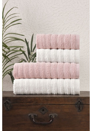 4 Lü Alçay Pudra Krem Banyo Havlu Seti Pudra - Krem