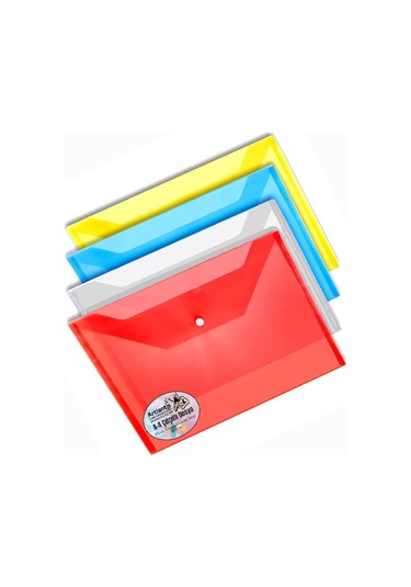 A4 Çıtçıtlı Sarı - Mavi - Sarı - Beyaz Şeffaf Renkli Zarf Dosya 4