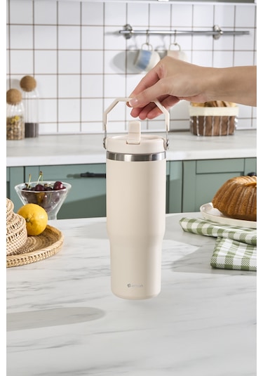 Emsan Star Ice Pipetli Çelik Sızdırmaz Termos Krem 900 Ml Krem