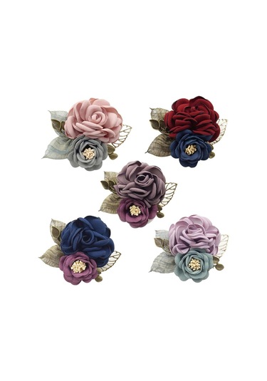 Homyl Kore Tarzı Gül Çiçek Şal Broş Pin Damat Gelin Korsaj Pembe-sandık Çok Renkli