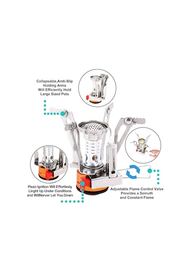 Yaozixa Kamp Tencere Seti 1-2 Kişilik, Fırınlı Çelik Beste, Taşınabilir Piknik Aletleri, Dayanıklı Ve Temizlenmesi Kolay, Turuncu Fırın Başlı Gümüş