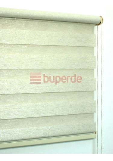 Buperde Simli Ekru (Açık Krem) Bambu Zebra Stor Perde