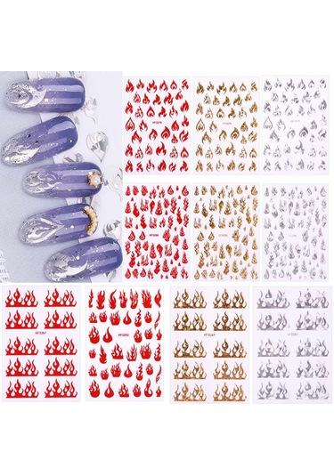 Qingmipy Alev Desenli Parlak Folyo Tırnak Sticker Seti - 5 Adet Dıy Tırnak Dekorasyonu 86