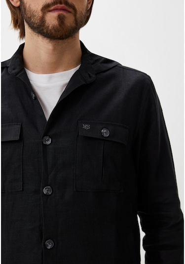 Siyah Kapüşonlu Erkek Gömlek Slim Fit Ncs Jeans 7298 Siyah