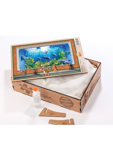 King Of Puzzle Kediler ve Akvaryum Ahşap Puzzle 3000 Parça