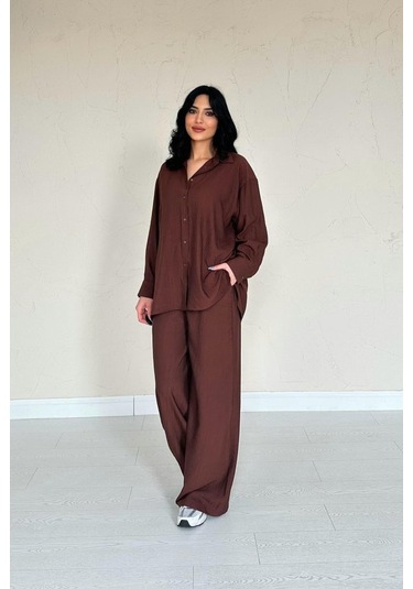 Munn Collection Kahverengi Alice Gömlek Ve Bol Kesim Pantolon Takım Kahverengi