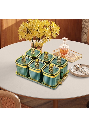 Suntek Magideal Kurutulmuş Meyve Aperatif Servis Tabağı Yeşil-6-ızgara