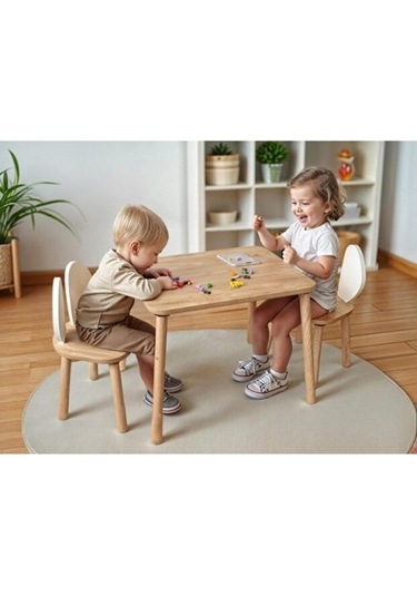 Bee Smart Ms-80 Safir Meşe Beyaz Naturel Set 1 Masa 2 Sandalye BEESMART.023 Diğer