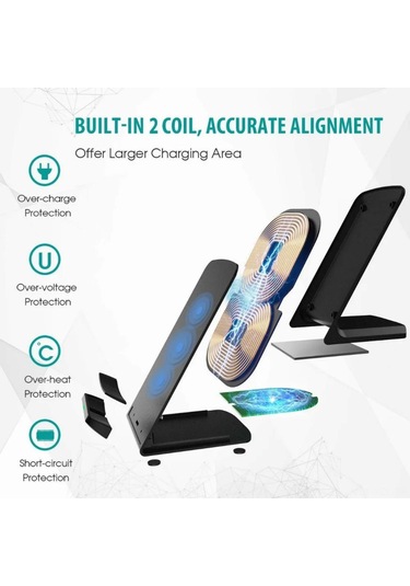 Konesam 15w Hızlı Şarj Dual Bobin Dikey-yatay Masaüstü Telefon Tutucu Kablosuz Şarj Cihazı Type-c Beyaz