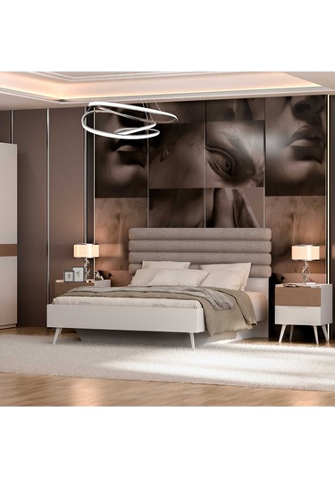 Milano Çift Kişilik Karyola - Vizon/zebra 166x120x205 Cm 166 X 120 X205