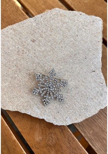 Taşlı Gümüş Kar Tanesi Broş Çok Renkli