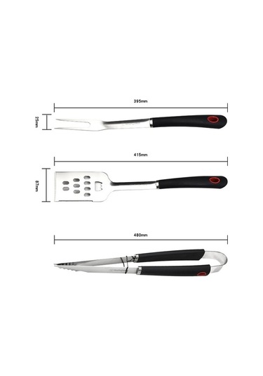 Açık Paslanmaz Çelik 3'lü Barbekü Seti Izgara Gümüş-siyah Gümüş - Siyah