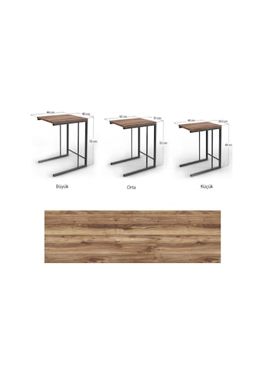 Zigon 3'lü Metal Ayaklı Sehpa