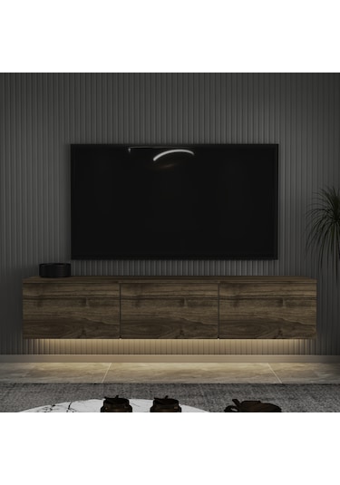 Neon Led Işıklı Duvara Monte,3 Kapaklı Tv Ünitesi,tv Sehpası Sandık Ceviz - İstanbul Ceviz İstanbul Ceviz