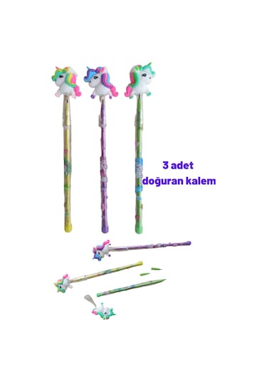 3 Adet Doğuran Unicorn Başlıklı Kalem, Hediyelik Kalem, Tatlı Tatlış Sevimli Kalemler Çok Renkli