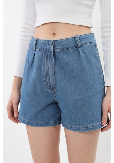Banny Jeans Kadın Yüksek Bel Cepli Mavi Jean Şort mavi