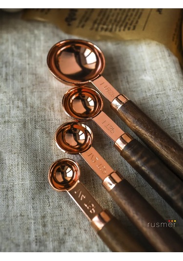 Rusmer Küçük Ölçü Kaşıkları, Ahşap Saplı, 4 Adet 373229980 Altın Rengi