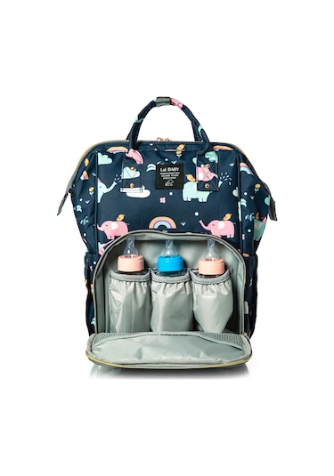 Lal Baby Fil Desenli Anne Bebek Bakım Sırt Çantası Lacivert