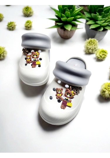 Eva Döngülü Sevimli Ayı Sticker Deniz,havuzi,plaj Terliği Gri