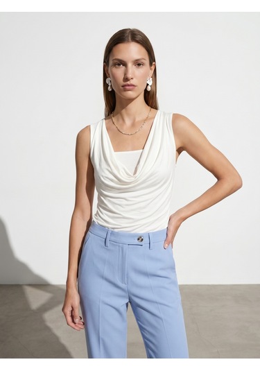 Dilvin 32895 Degaje Yaka Top-ekru